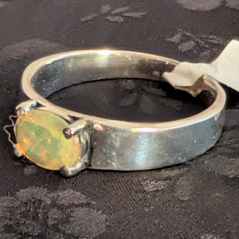 Genuine Natural Ethiopian Opal Sterling Silver Ring Solid Sterling Silver Size 7 - Picture 3 of 9